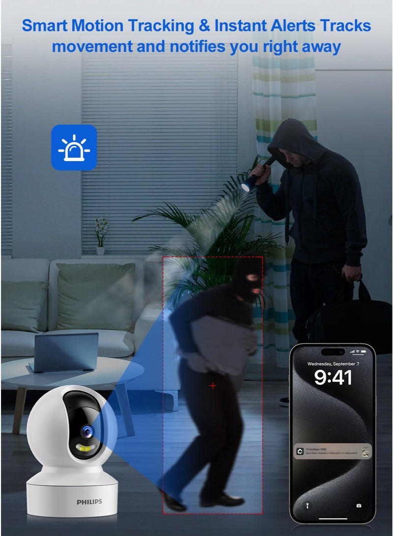 Philips 360° Smart Security Camera, 1080P WiFi Indoor/Outdoor Surveillance, Motion Detection, Privacy Mode, Smart Tracking, Two-Way Audio, Night Vision, Supports Up to 128GB TF Card, Remote Alerts for Home/Baby/Elder Monitoring.AI Image Enhancement – 1080P Video Enhanced to 2K-Like Detail - Image 5